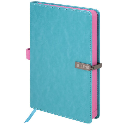Ежедневник датированный 2026 А5 138x213 мм, BRAUBERG "Inspiration", под кожу, цветной срез, бирюза, 117476