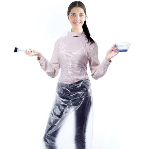 Фартуки полиэтиленовые, КОМПЛЕКТ 100 шт., одноразовые, размер 68 см х 110 см, ЭКСТРА, плотность 16 мкм, LAIMA, 610851