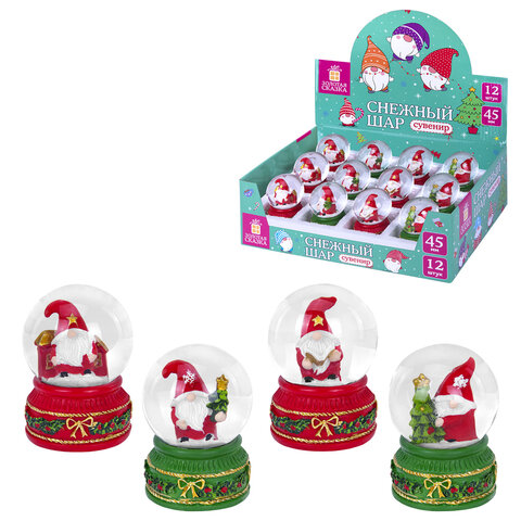 Снежный шар "Гномики" диаметр 45 мм, полистоун/стекло, 4 дизайна ассорти, ЗОЛОТАЯ СКАЗКА, 592597