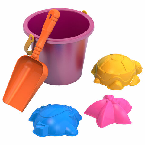 Набор для игр в песке: ведерко, совочек, 3 формочки "Морские", НОРДПЛАСТ, 44