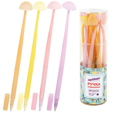 Ручка фигурная шариковая ЮНЛАНДИЯ "Гриб", силиконовый корпус, ассорти, СИНЯЯ, пишущий узел 0,7 мм, 143796