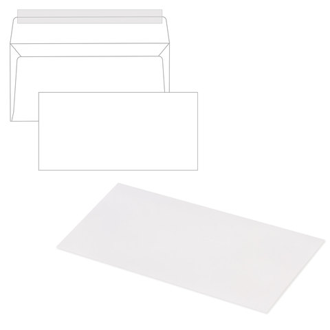Конверты Е65 (110х220 мм), отрывная лента, 80 г/м2, КОМПЛЕКТ 1000 шт., 41623