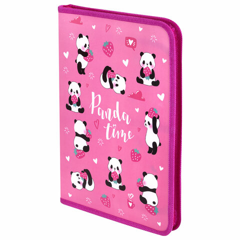 Папка для труда на молнии ЮНЛАНДИЯ А4, 1 отделение, откидная планка, органайзер, "Panda time", 270983