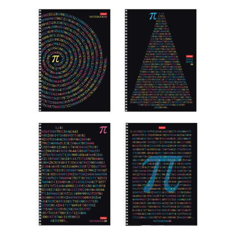 Тетрадь А4 80 л., HATBER, гребень, клетка, обложка картон, "Число Пи" (микс в спайке), 077327, 80Т4В1гр