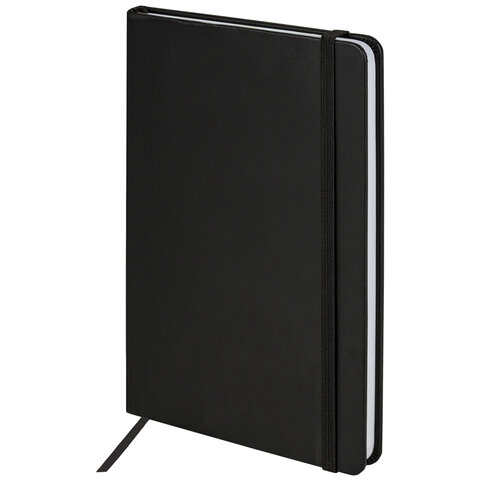 Блокнот А5 138x213 мм, BRAUBERG "Basic", под кожу, 80 л., клетка, черный, 116227