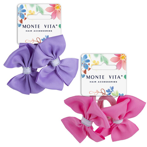 Резинки для волос НАБОР 2 шт., 8х3,5 см, с бантиком АССОРТИ, MONTE VITA (МОНТЕ ВИТА), 457109