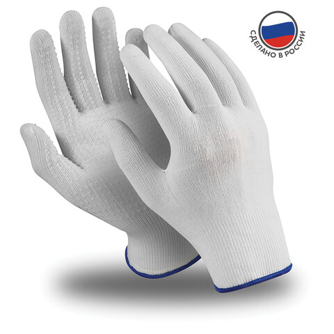 Перчатки нейлоновые MANIPULA Микрон, ПВХ-покрытие, КОМПЛЕКТ 10 пар, размер 9, L (большой), белые, TNG-27/MG-111