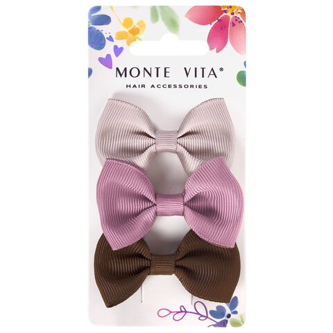 Заколки для волос НАБОР 3 шт., 7 см, аллигатор, бантики, разные цвета, MONTE VITA (МОНТЕ ВИТА), 457096