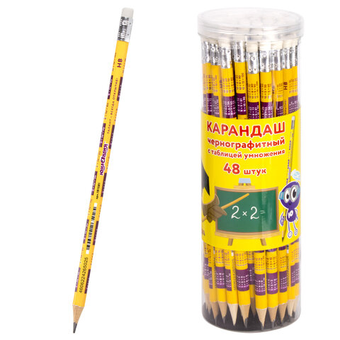 Карандаш чернографитный с таблицей умножения ЮНЛАНДИЯ "ЮНЛАНДИК-МАТЕМАТИК", HB, с ластиком, 181581