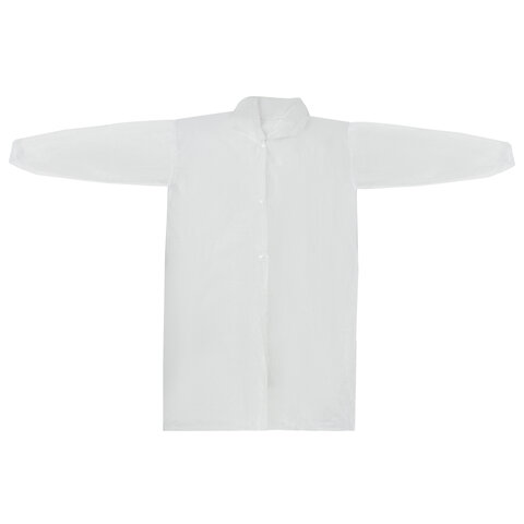 Халат одноразовый белый на кнопках КОМПЛЕКТ 10 шт., XXL, 56-58 размер, 110 см, рукав на резинке, 20 г/м2, СНАБЛАЙН