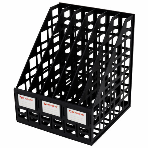 Лоток вертикальный для бумаг BRAUBERG "ULTRA", 240 мм, 6 отделений, сетчатый, сборный, черный, 238251