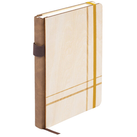Ежедневник недатированный, А5, 145х210 мм, BRAUBERG "Natural", резинка-фиксатор, держатель для ручки, 160 л., деревянный, 117136