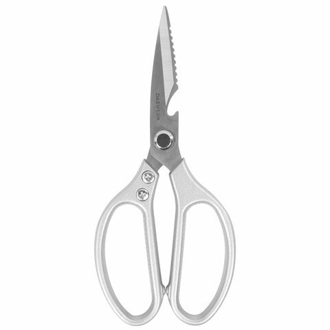 Ножницы кухонные DASWERK (ДАСВЕРК), 210 мм, с открывашкой, зазубренные, металлические ручки, 608901