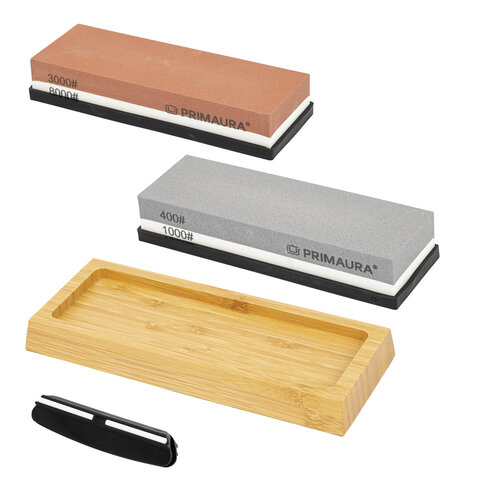 Точильный камень водный, КОМПЛЕКТ 2 шт., НАБОР 6 предметов, 400/1000/3000/8000 грит, PRIMAURA (ПРИМАУРА), 701628