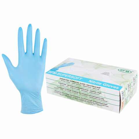 Перчатки нитриловые смотровые SFM Supersoft, Германия, 100 пар (200 штук), размер 6-7, S (малый)