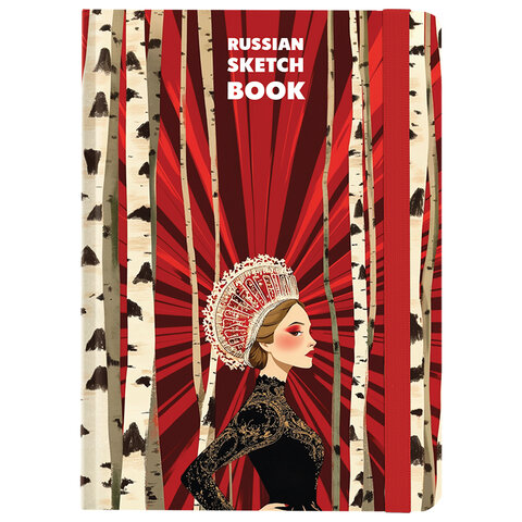 Скетчбук, белая бумага 80 г/м2, 145х203 мм, 80 л., резинка, твердый, BRAUBERG ART, "Russia", 116894