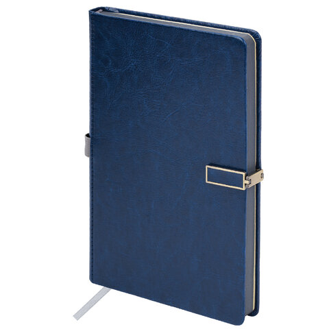 Скетчбук, слоновая кость 140 г/м2 130х210 мм, 80 л., КОЖЗАМ, застежка металл, BRAUBERG ART CLASSIC, "Inspiration", под кожу, синий, 116465