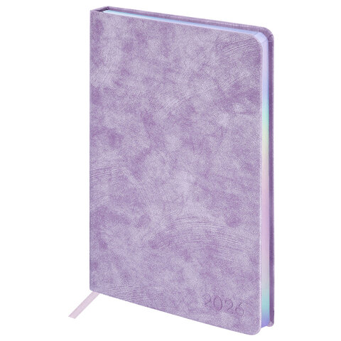Ежедневник датированный 2026 А5 138х213 мм, BRAUBERG "Ice", под кожу, сиреневый, 117392