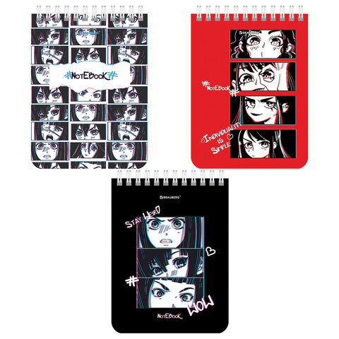 Блокнот МАЛЫЙ ФОРМАТ А6 108х145 мм, 40 л., гребень, картон, клетка, BRAUBERG, "Anime emotions", 114392