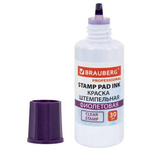 Краска штемпельная BRAUBERG PROFESSIONAL, clear stamp, фиолетовая, 30 мл, на водной основе, 227982