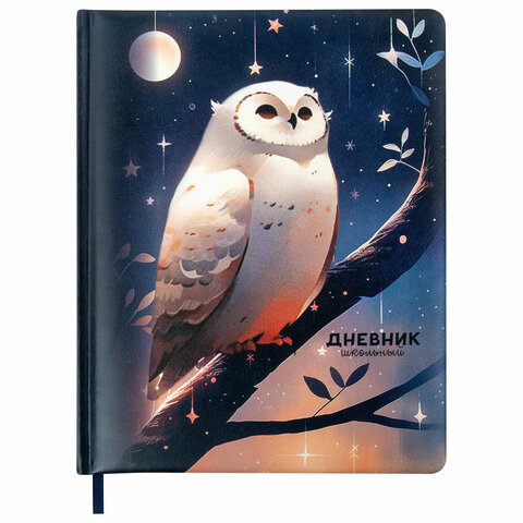 Дневник 1-11 класс 48 л., кожзам (твердая с поролоном), печать, наклейки, BRAUBERG, "Сова", 106947