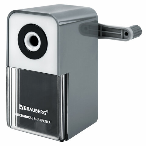 Точилка механическая BRAUBERG CLASSIC, для чернографитных и цветных карандашей, корпус светло-серый, 272002