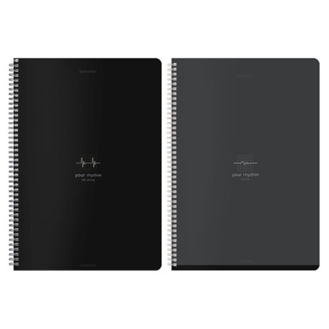 Тетрадь А4, 96 л., BRAUBERG, гребень, клетка, матовая ламинация, "Ритм" (микс в спайке), 405321