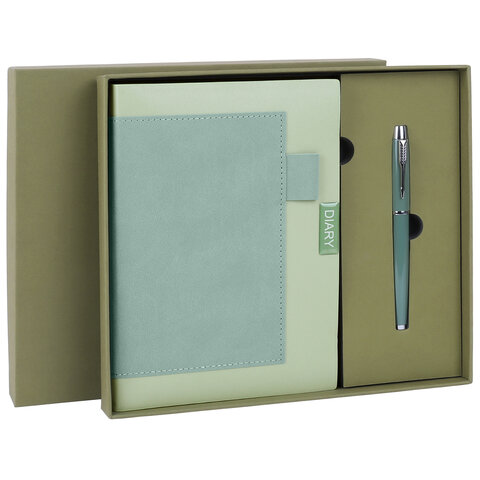 Ежедневник в наборе с ручкой А5, 144x210 мм, BRAUBERG "Style" под кожу, 160 листов, зелёный, 116863