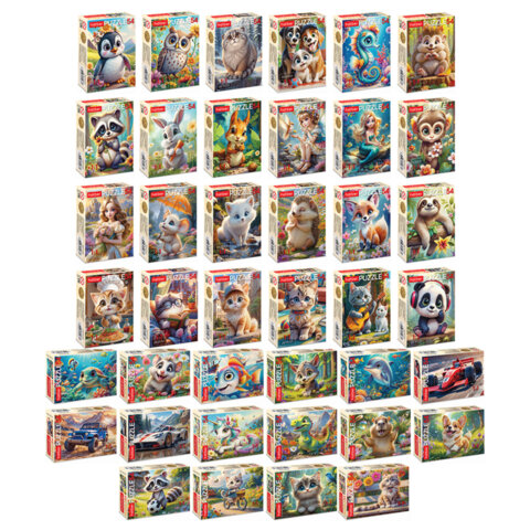 Пазл картонный 54 элемента "ОЧАРОВАТЕЛЬНЫЕ МОРДАШКИ", АССОРТИ, 40 видов, 175х130 мм, HATBER