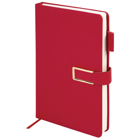 Ежедневник недатированный, А5, 143х210 мм, BRAUBERG "Dainty", под кожу, магнитная застежка, 160 л., красный, 117142