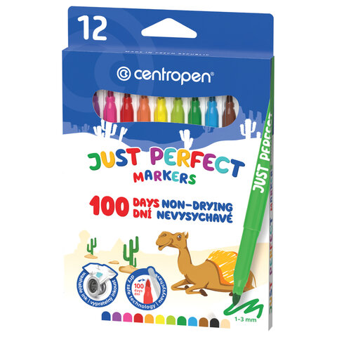 Фломастеры 12 ЦВЕТОВ CENTROPEN "Just Perfect", смываемые, устойчивы к высыханию, 2510/12KK, 725101201