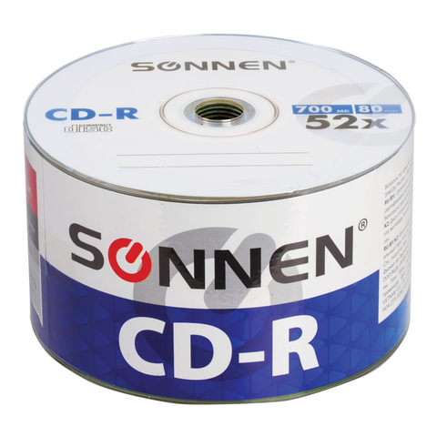 Диск CD-R SONNEN 700 Mb 52x Bulk (термоусадка без шпиля), КОМПЛЕКТ 50 шт., 512571