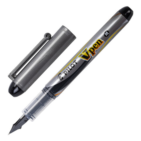 Ручка перьевая PILOT V-Pen, ЧЕРНАЯ, корпус серый, линия письма 0,58 мм, SVP-4M B