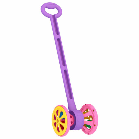 Каталка на палочке "Весёлые колёсики" с шариками, 15x12x55 см, цвет фиолетово-розовый, НОРДПЛАСТ, 760