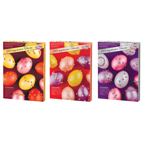 Красители пасхальные для яиц ЖИДКИЕ "Жемчужная Пасха", 3 цвета в наборе, наклейки-стразы, ассорти, 81895