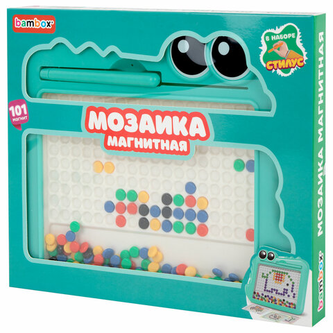 Мозаика магнитная развивающая для детей "Крокодил", стилус, 101 магнит, 10 карточек, BAMBOX (БАМБОКС), 665890