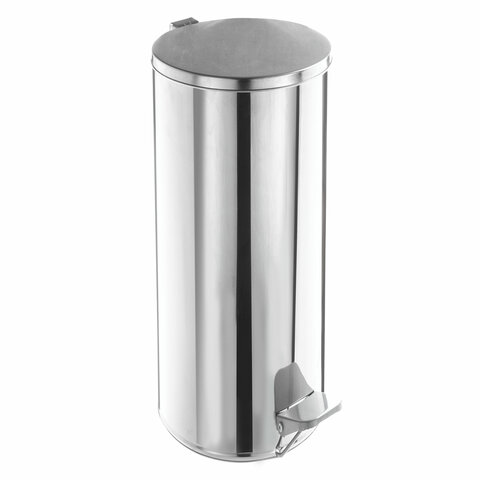 Ведро мусорное с педалью 30 литров, УСИЛЕННОЕ, кольцо под мешок, хром, нержавеющая сталь, ТИТАН
