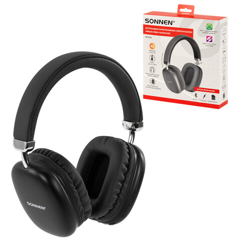 Наушники беспроводные накладные полноразмерные раздвижные мультирежимные, SONNEN HP-B12B, Bluetooth 5.4, черные, 514126