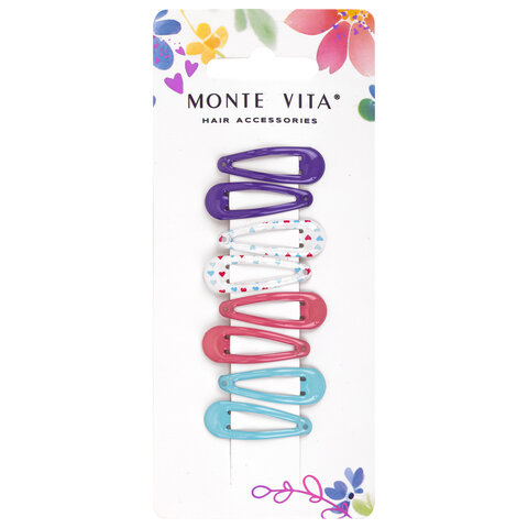 Заколки для волос НАБОР 8 шт., 3 см, клик-клак, глянцевый, разные цвета, MONTE VITA (МОНТЕ ВИТА), 457093