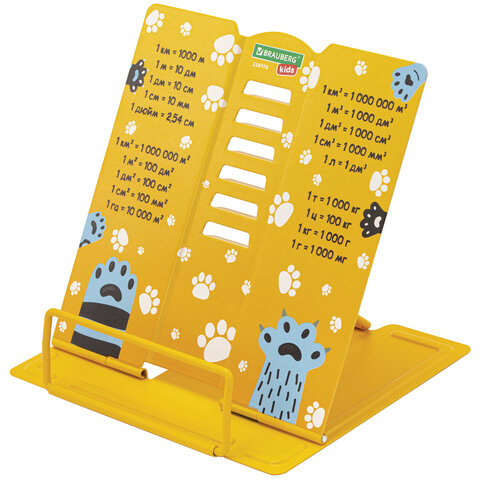 Подставка для книг и учебников BRAUBERG KIDS mini "Лапки" с единицами измерения, регулируемый угол наклона, металлическая, 238970