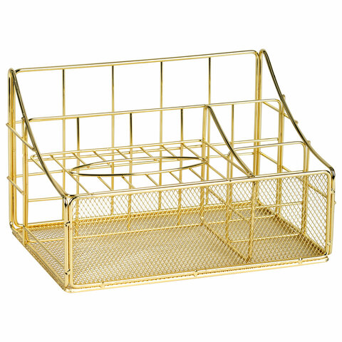 Органайзер для косметики и мелочей металлический 4 секции, MONTE VITA (МОНТЕ ВИТА), 160х240х150 мм, золото, 272479