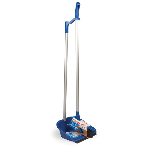 Совок для мусора КОМПЛЕКТ щетка + 2 рукоятки по 70 см алюминиевые, совок пластиковый с резиновой кромкой, LAIMA, 601472