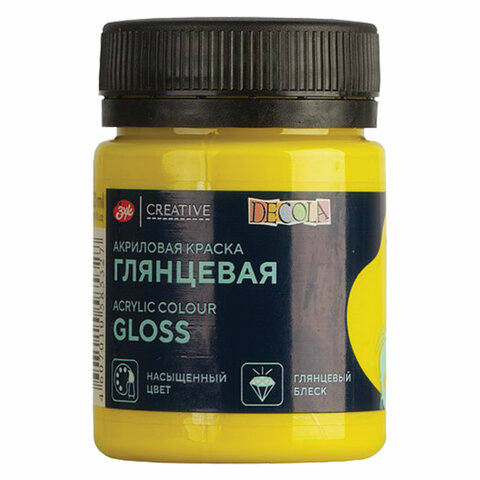 Краска акриловая глянцевая "Декола", банка 50 мл, желтая светлая, Невская Палитра, 2928213