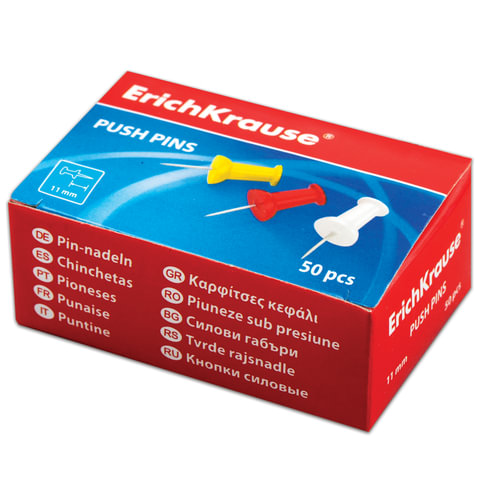 Силовые кнопки-гвоздики ERICH KRAUSE "Classic", 50 штук, ассорти, в картонной коробке, 24877