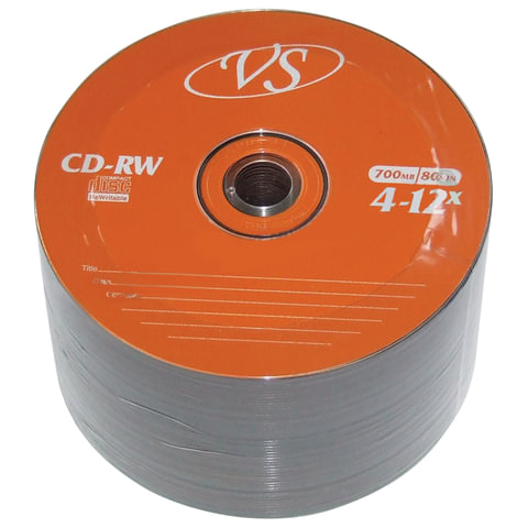 Диск CD-RW VS 700 Mb 4-12x Bulk (термоусадка без шпиля), КОМПЛЕКТ 50 шт., VSCDRWB5001