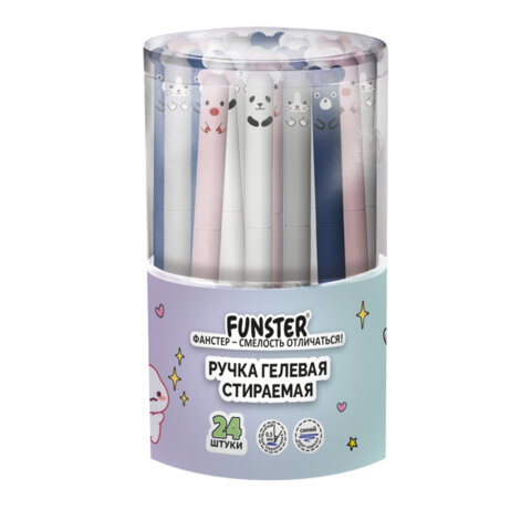 Ручка стираемая гелевая FUNSTER (ФАНСТЕР) "CUTE ANIMALS", СИНЯЯ, корпус soft-touch ассорти, узел 0,5 мм, линия письма 0,35 мм, 144434