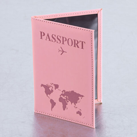 Обложка для паспорта "Passport map", экокожа soft-touch, розовая, STAFF, 238759