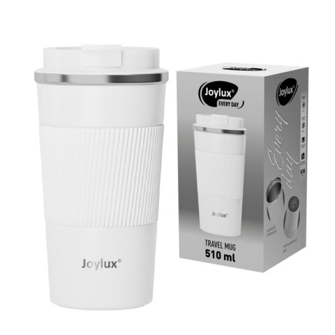 Термокружка 510 мл JOYLUX (ДЖОЙЛЮКС) EVERY DAY, нержавеющая сталь SUS304, силиконовый рукав, белый матовый, 700293