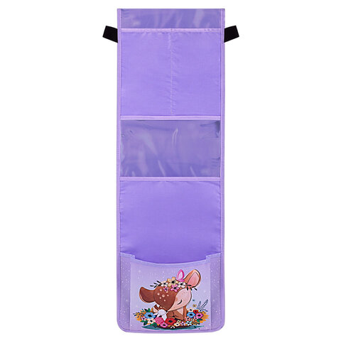 Кармашки-органайзер в шкафчик для детского сада ЮНЛАНДИЯ, с ПРОЗРАЧНЫМ КАРМАНОМ, увеличенный размер, 26х80 см, "Deer", 271070