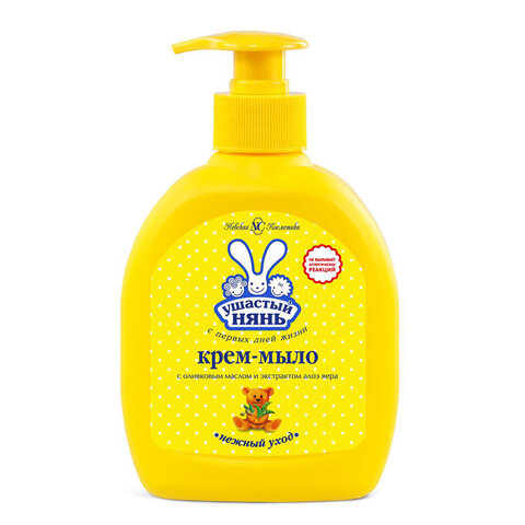 Мыло-крем жидкое 300 мл, УШАСТЫЙ НЯНЬ, гипоаллергенное, с оливковым маслом и алоэ, дозатор, 22090, 12209